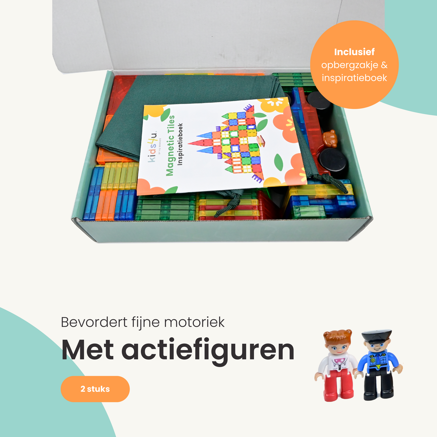 Kids4u Magnetic Tiles 125 stuks | +2 Minifiguren