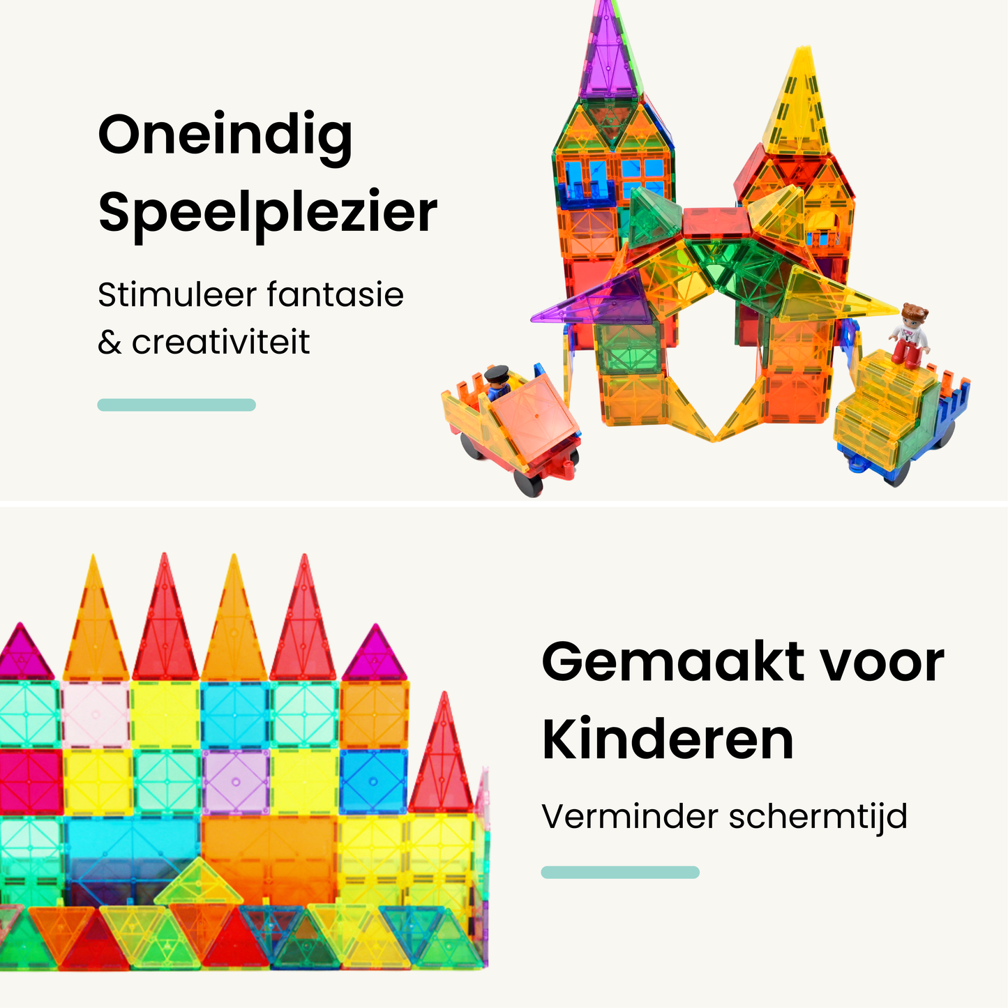 Kids4u Magnetic Tiles 125 stuks | +2 Minifiguren